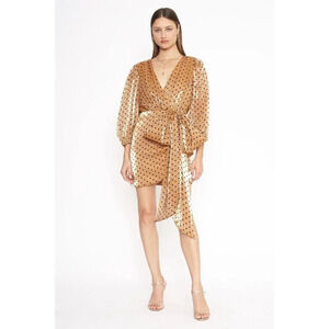4SI3NNA Alora Dress in Gold Medium Womens Mini Polka Dot Cocktail Party